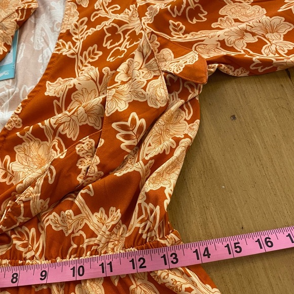 Shore Women’s Floral Short Dress Orange Gold Peep Hole Summer New Medium Resort - Picture 8 of 16